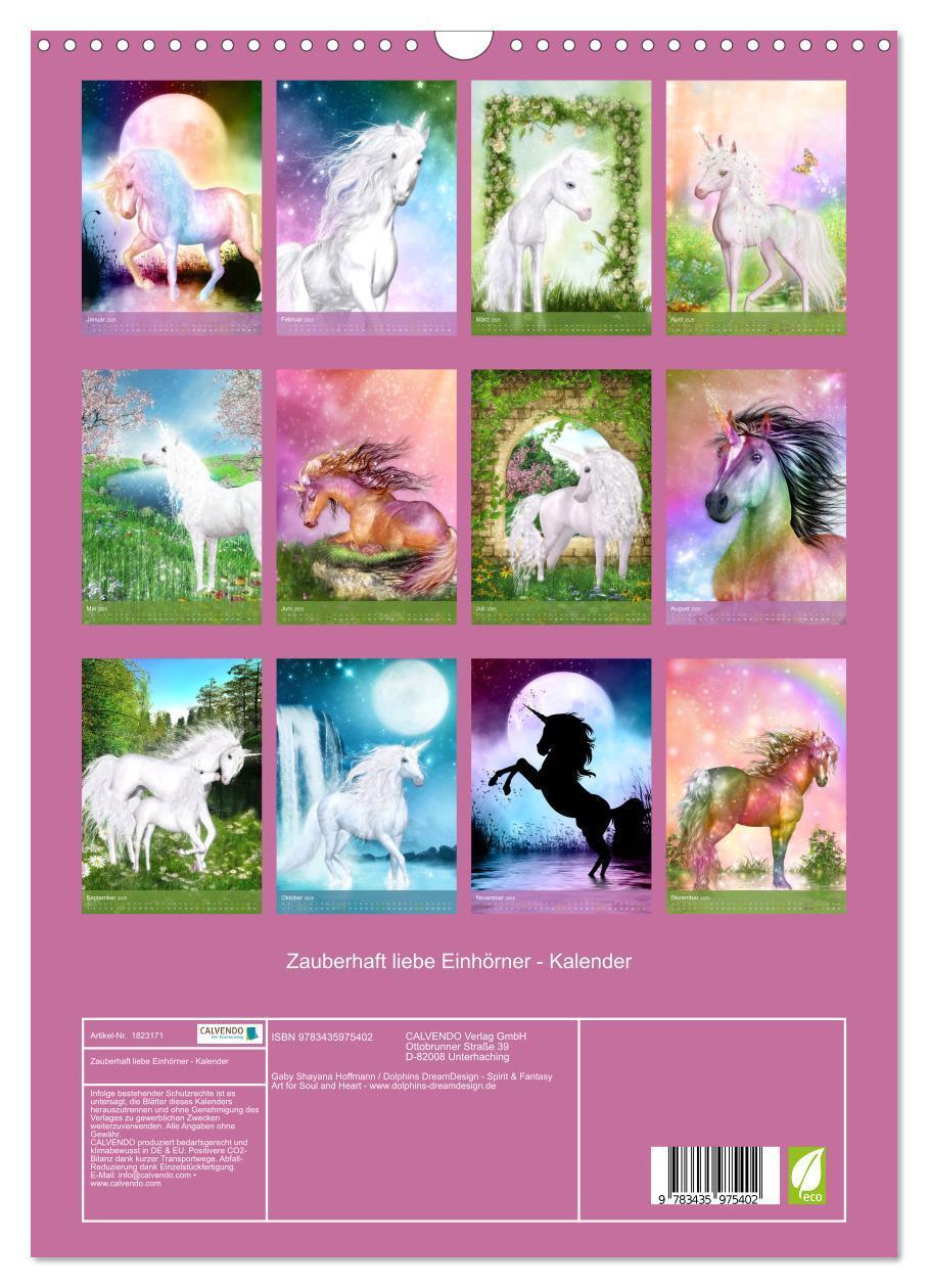 Bild: 9783435975402 | Zauberhaft liebe Einhörner - Kalender (Wandkalender 2025 DIN A3...