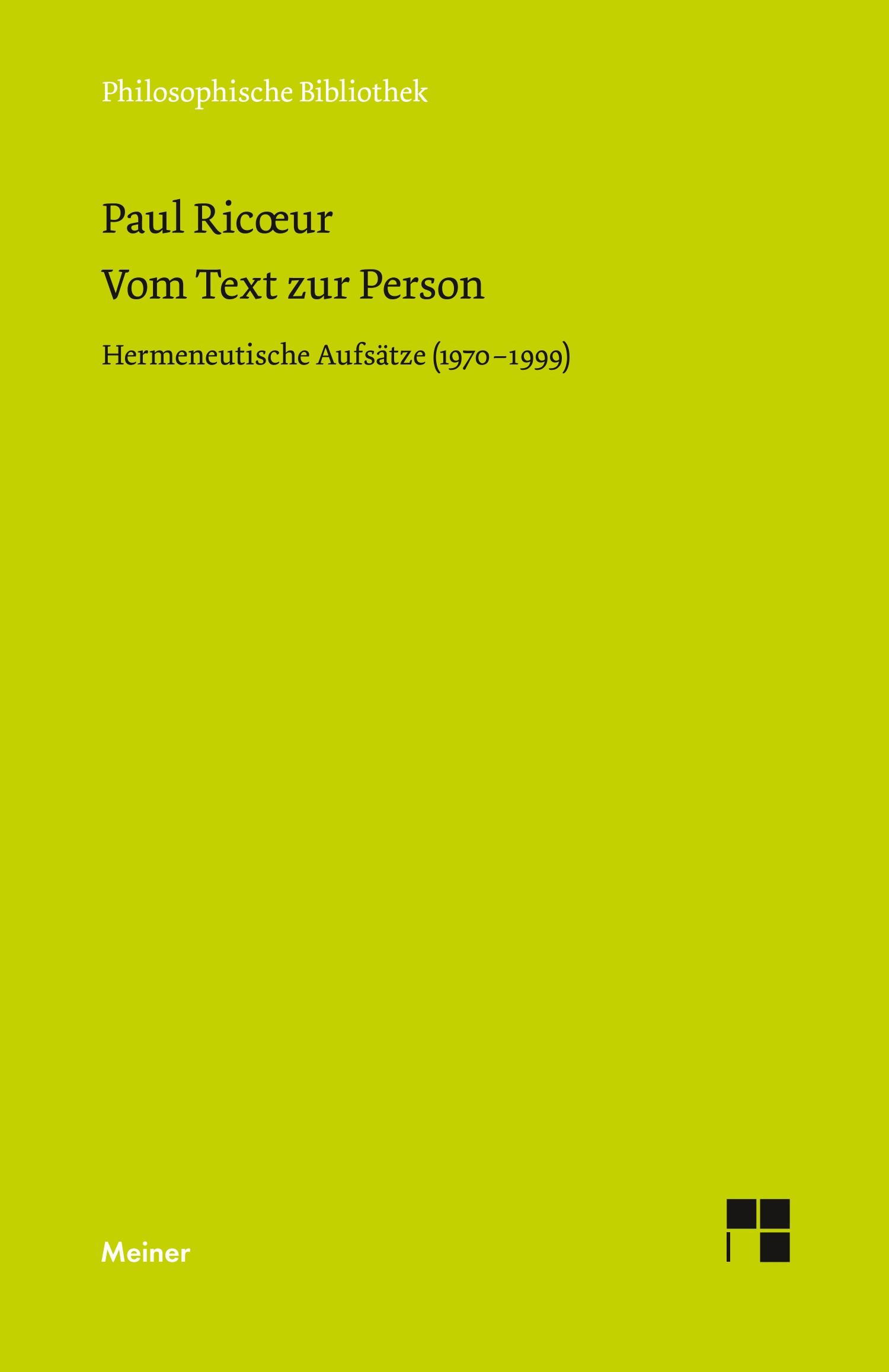 Cover: 9783787317226 | Vom Text zur Person | Hermeneutische Aufsätze (1970¿1999) | Ricoeur