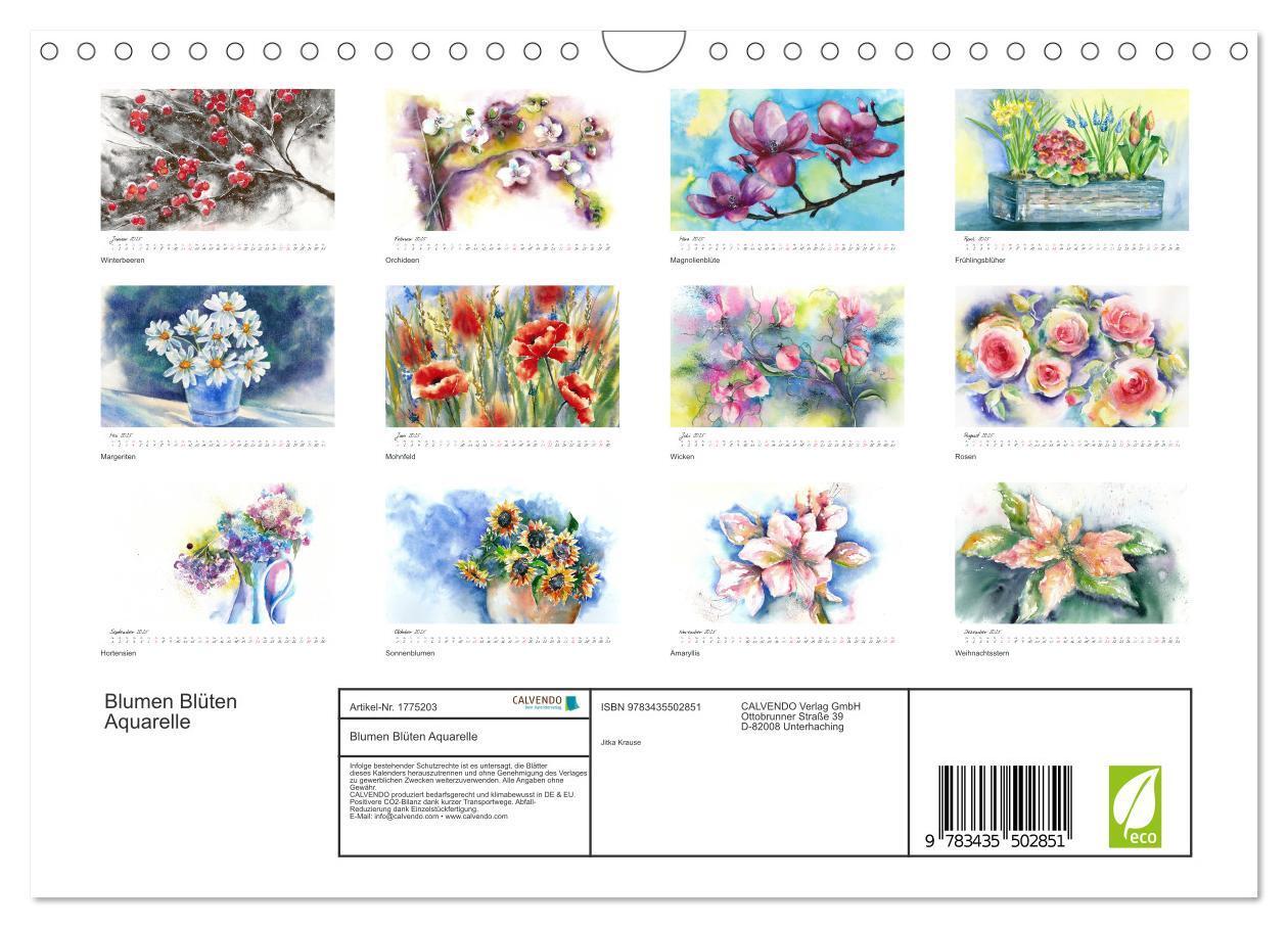 Bild: 9783435502851 | Blumen Blüten Aquarelle (Wandkalender 2025 DIN A4 quer), CALVENDO...