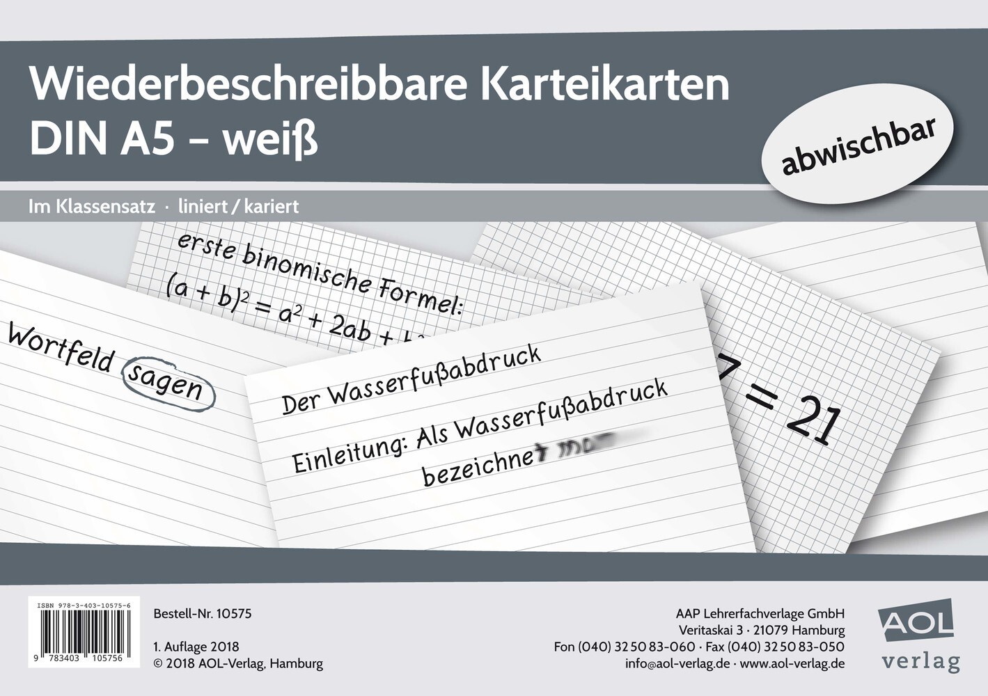 Cover: 9783403105756 | Wiederbeschreibbare Karteikarten DIN A5 - weiß | Box | 2018 | Scolix