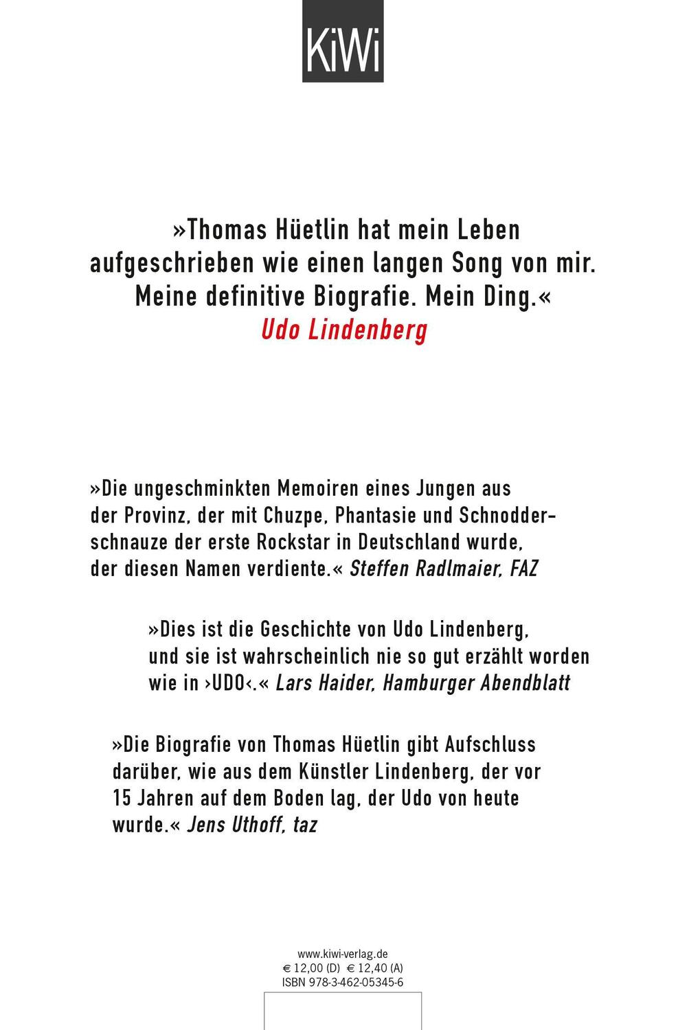 Rückseite: 9783462053456 | Udo | Udo Lindenberg (u. a.) | Taschenbuch | 348 S. | Deutsch | 2019