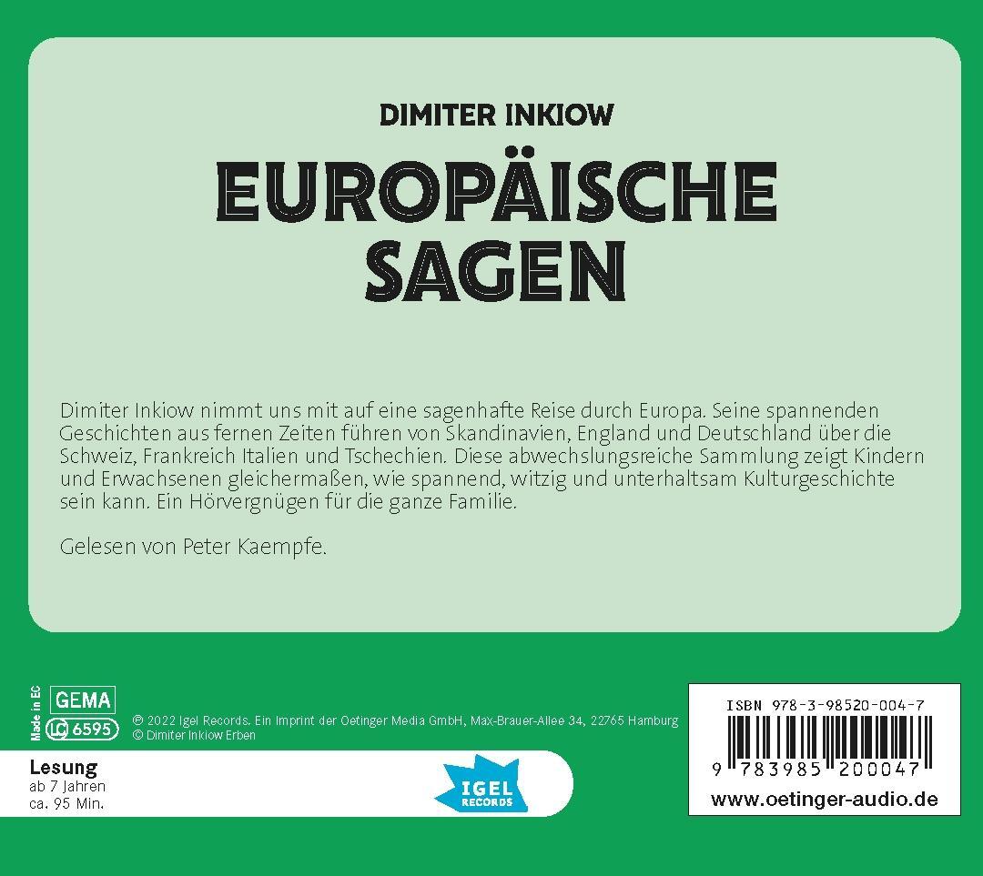 Rückseite: 9783985200047 | Europäische Sagen | Dimiter Inkiow | Audio-CD | Schmuckkasten | 2022