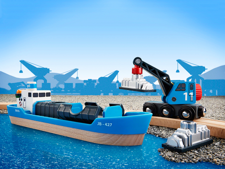 Bild: 7312350335347 | Containerschiff mit Kranwagen | BRIO® | Spiel | In Buntkarton | Spiel