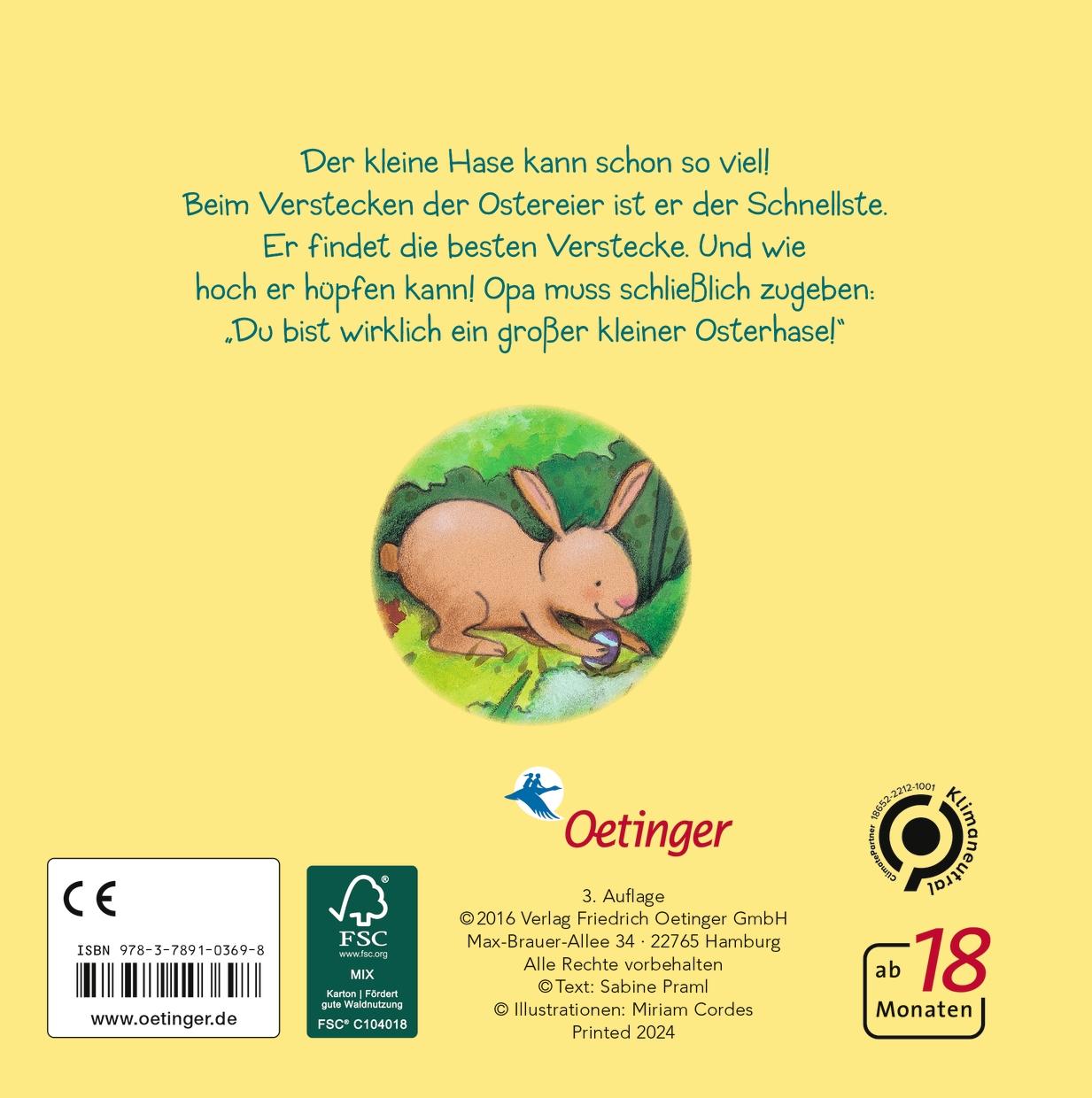 Rückseite: 9783789103698 | Mein großer kleiner Osterhase | Sabine Praml | Buch | 16 S. | Deutsch