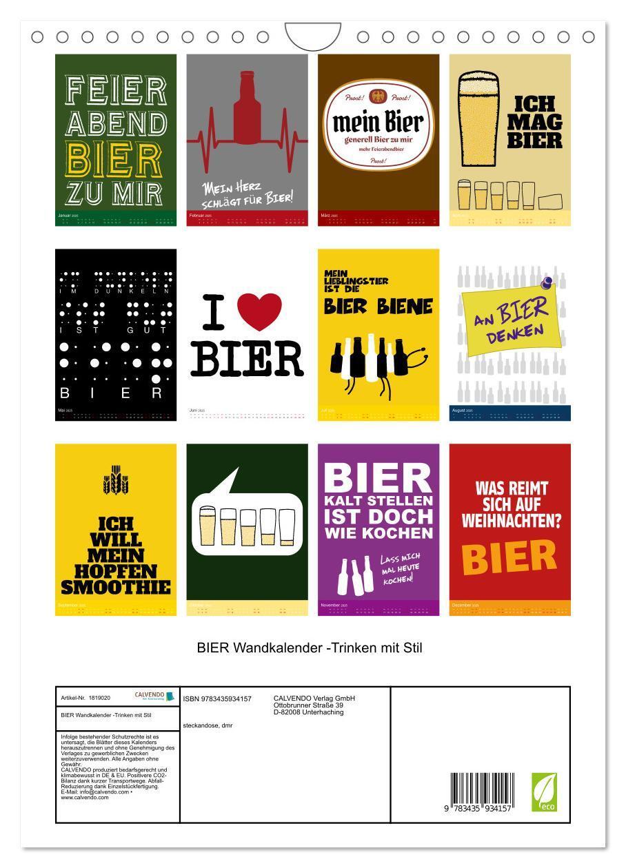 Bild: 9783435934157 | BIER Wandkalender -Trinken mit Stil (Wandkalender 2025 DIN A4...