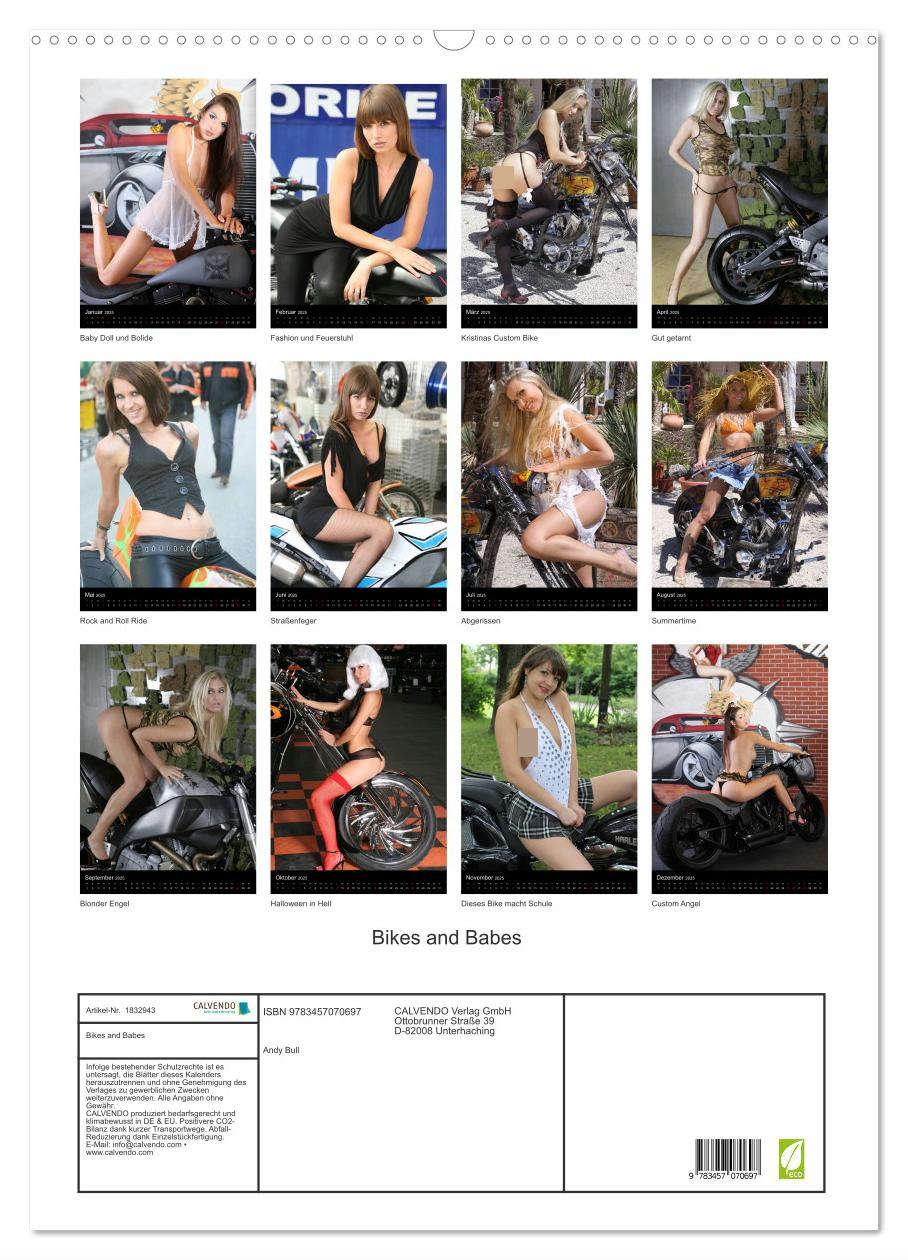 Bild: 9783457070697 | Bikes and Babes (Wandkalender 2025 DIN A2 hoch), CALVENDO...