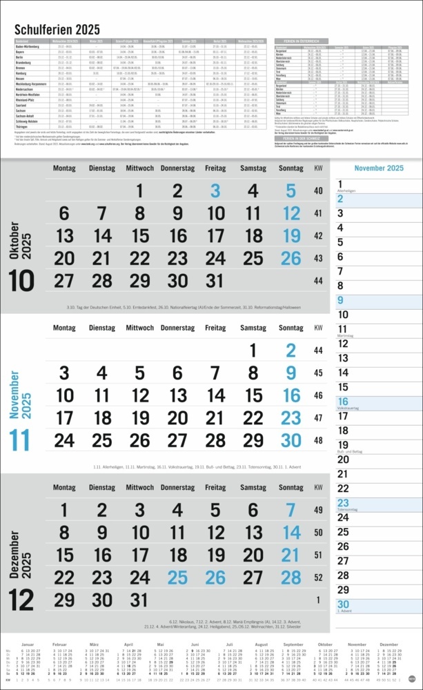 Bild: 9783756406647 | 3-Monats-Planer 2025 mit Klappfälzel mit Ferienterminen. | Kalender