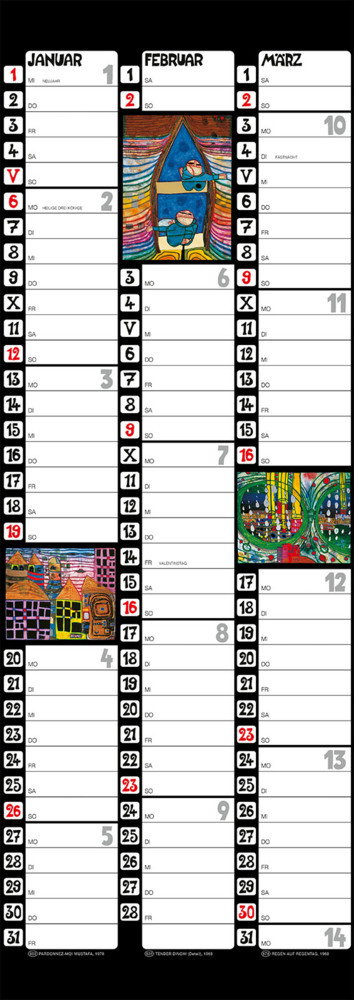 Bild: 9783910430174 | Hundertwasser Streifenkalender Art 2025 | Wörner Verlag GmbH | 6 S.