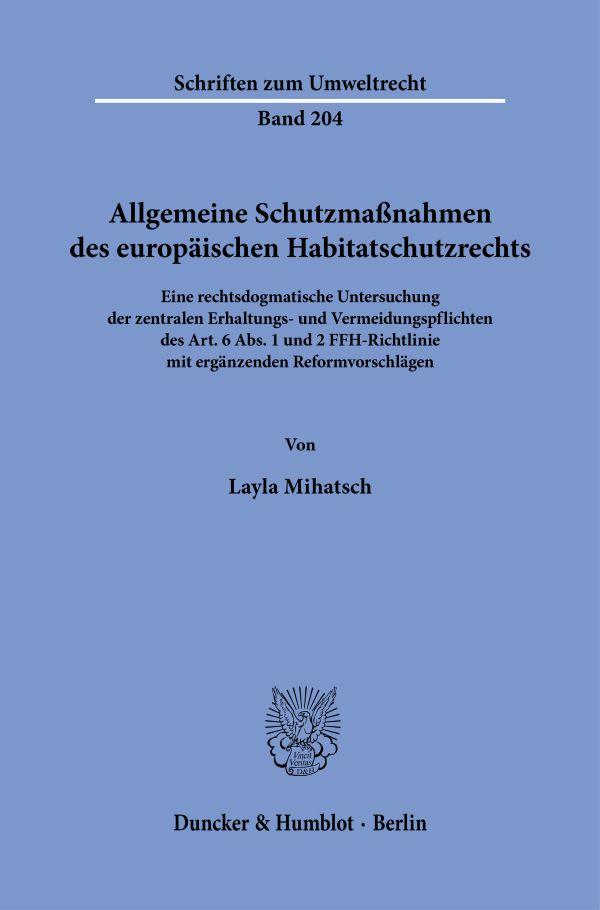 Cover: 9783428190362 | Allgemeine Schutzmaßnahmen des europäischen Habitatschutzrechts | Buch