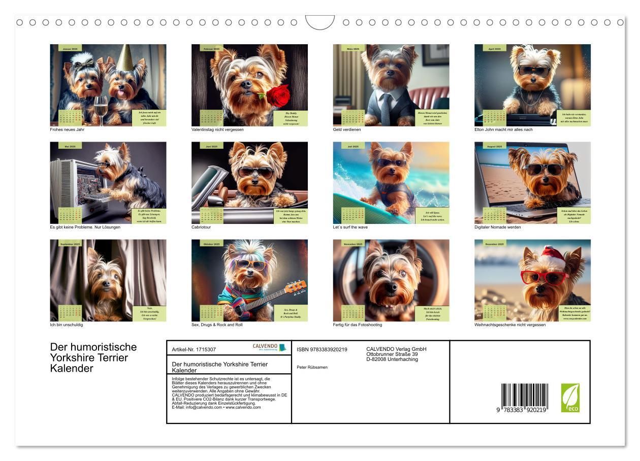 Bild: 9783383920219 | Der humoristische Yorkshire Terrier Kalender (Wandkalender 2025 DIN...