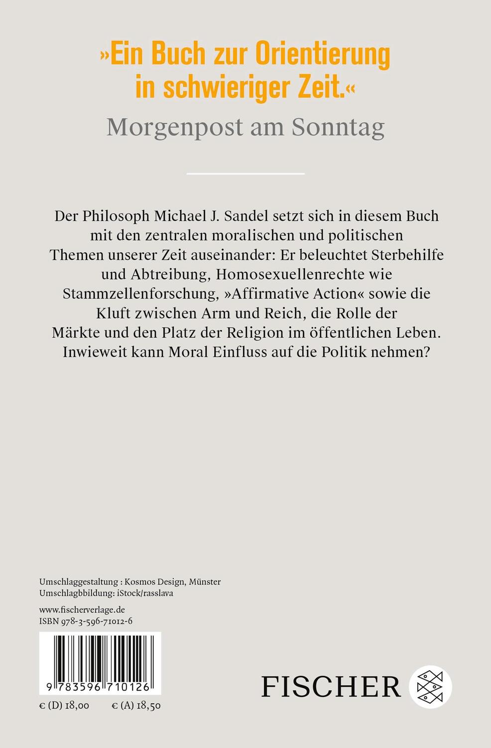 Rückseite: 9783596710126 | Moral und Politik | Gedanken zu einer gerechten Gesellschaft | Sandel