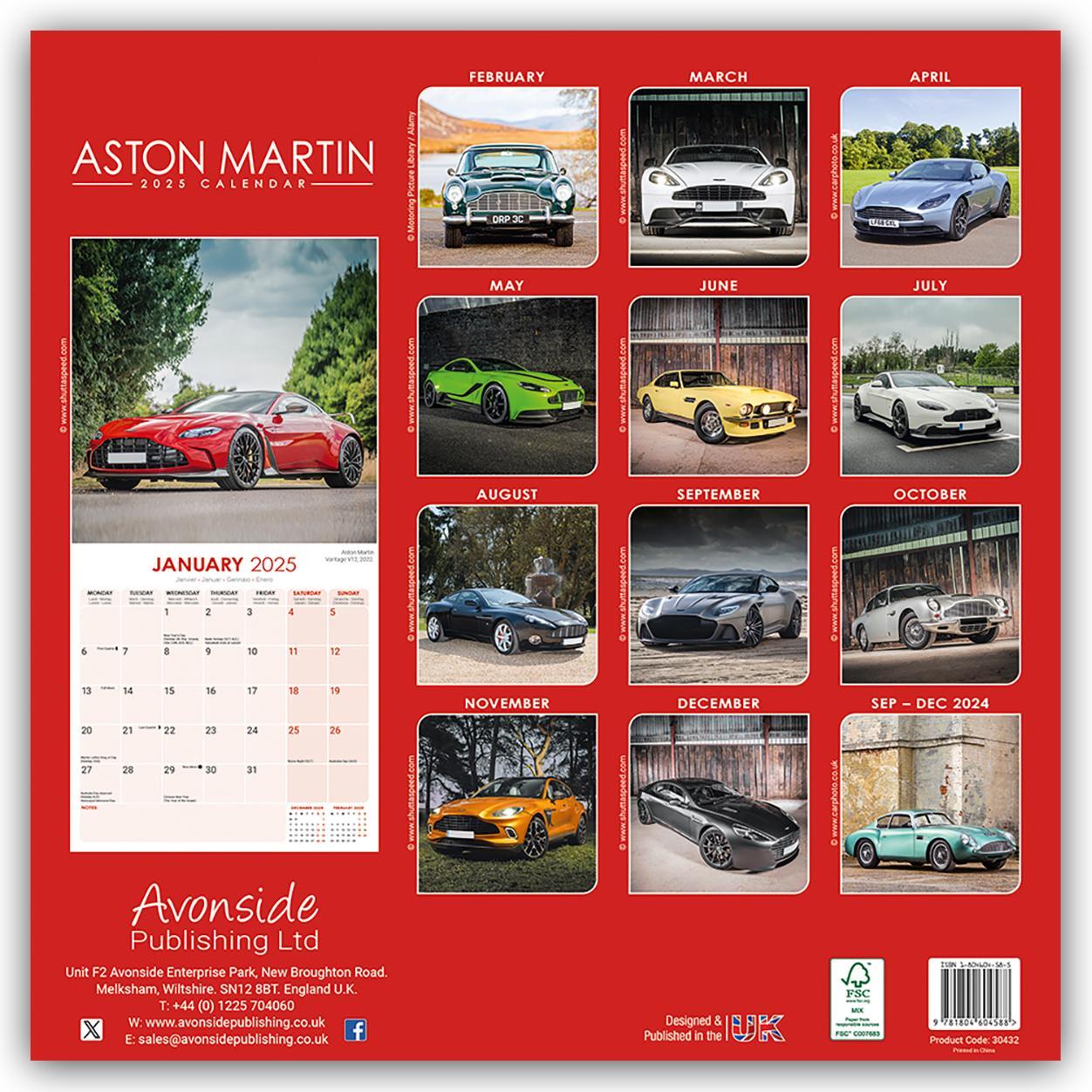 Rückseite: 9781804604588 | Aston Martin 2025 - 16-Monatskalender | Avonside Publishing | Kalender