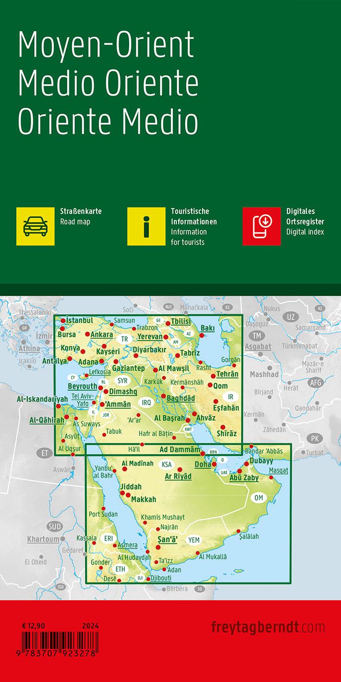 Rückseite: 9783707923278 | Naher Osten, Straßenkarte 1:2.000.000, freytag &amp; berndt | Berndt