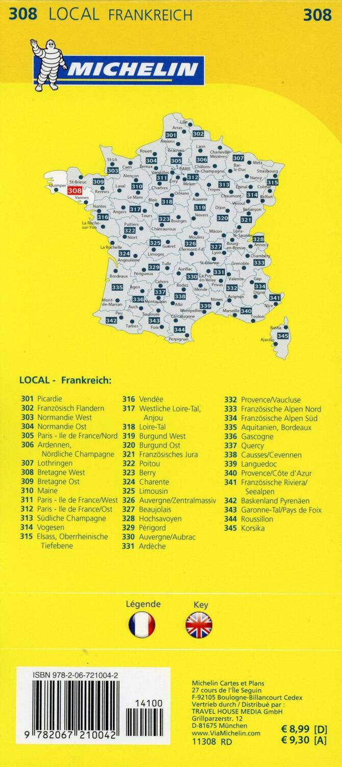 Bild: 9782067210042 | Michelin Bretagne West | Straßen- und Tourismuskarte 1:150.000 | 1 S.