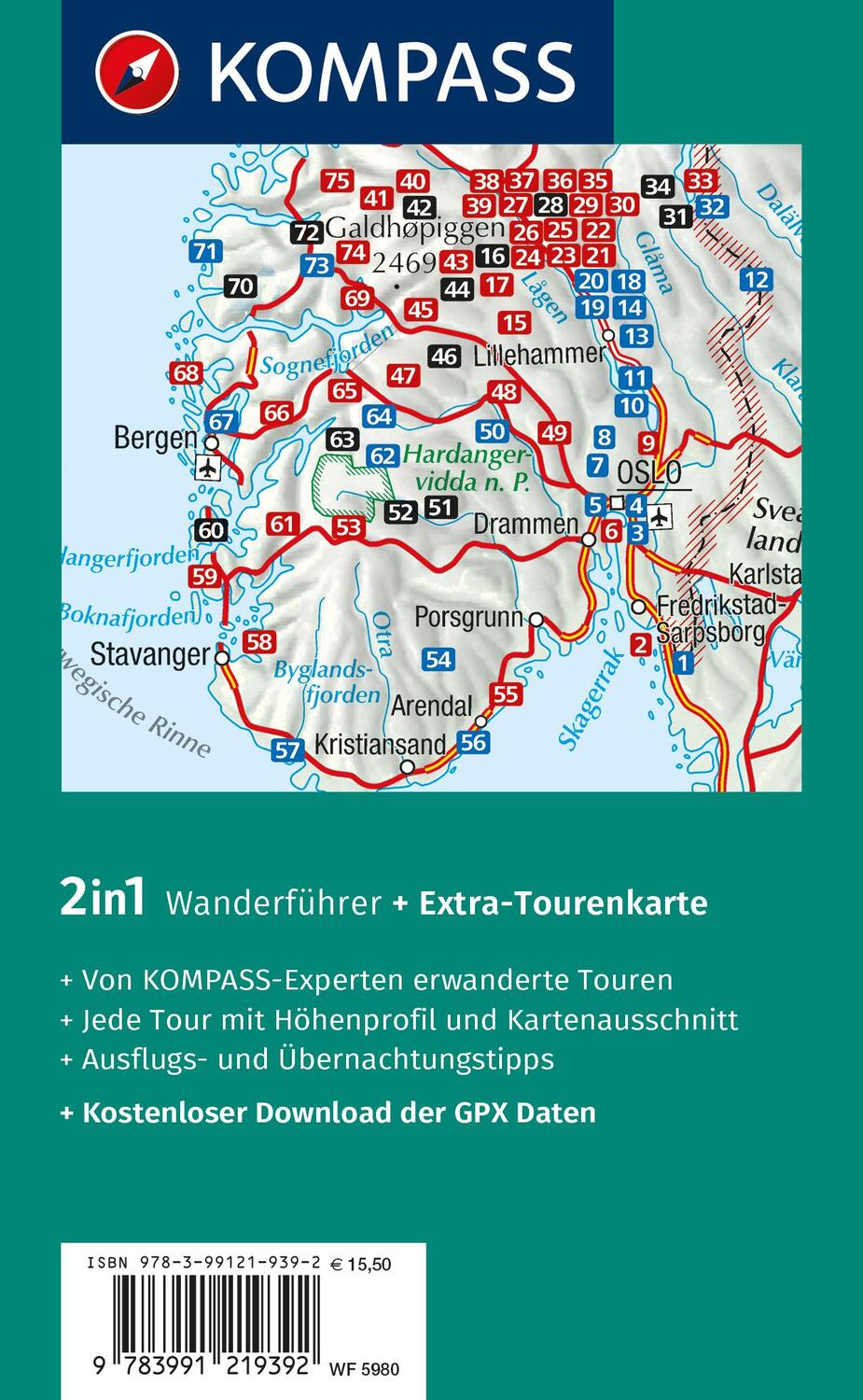 Rückseite: 9783991219392 | KOMPASS Wanderführer Norwegen Süd, Von Oslo bis zum Geirangerfjord,...