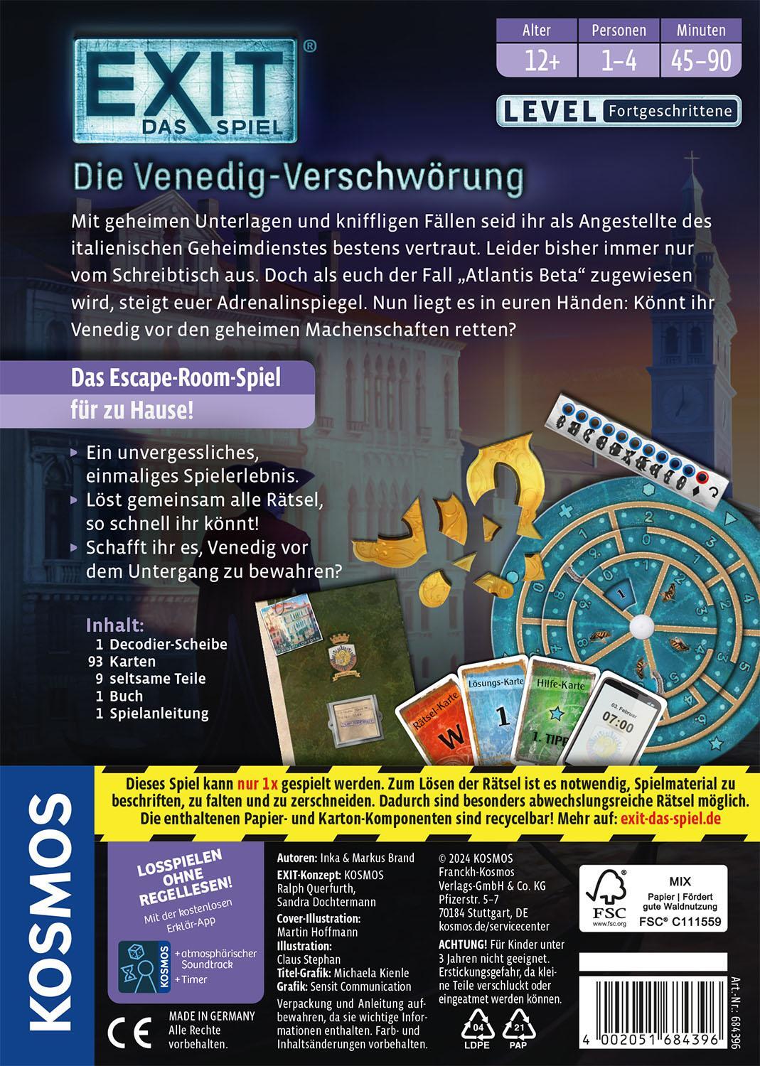 Rückseite: 4002051684396 | EXIT® - Das Spiel: Die Venedig-Verschwörung | Spiel | Brand (u. a.)