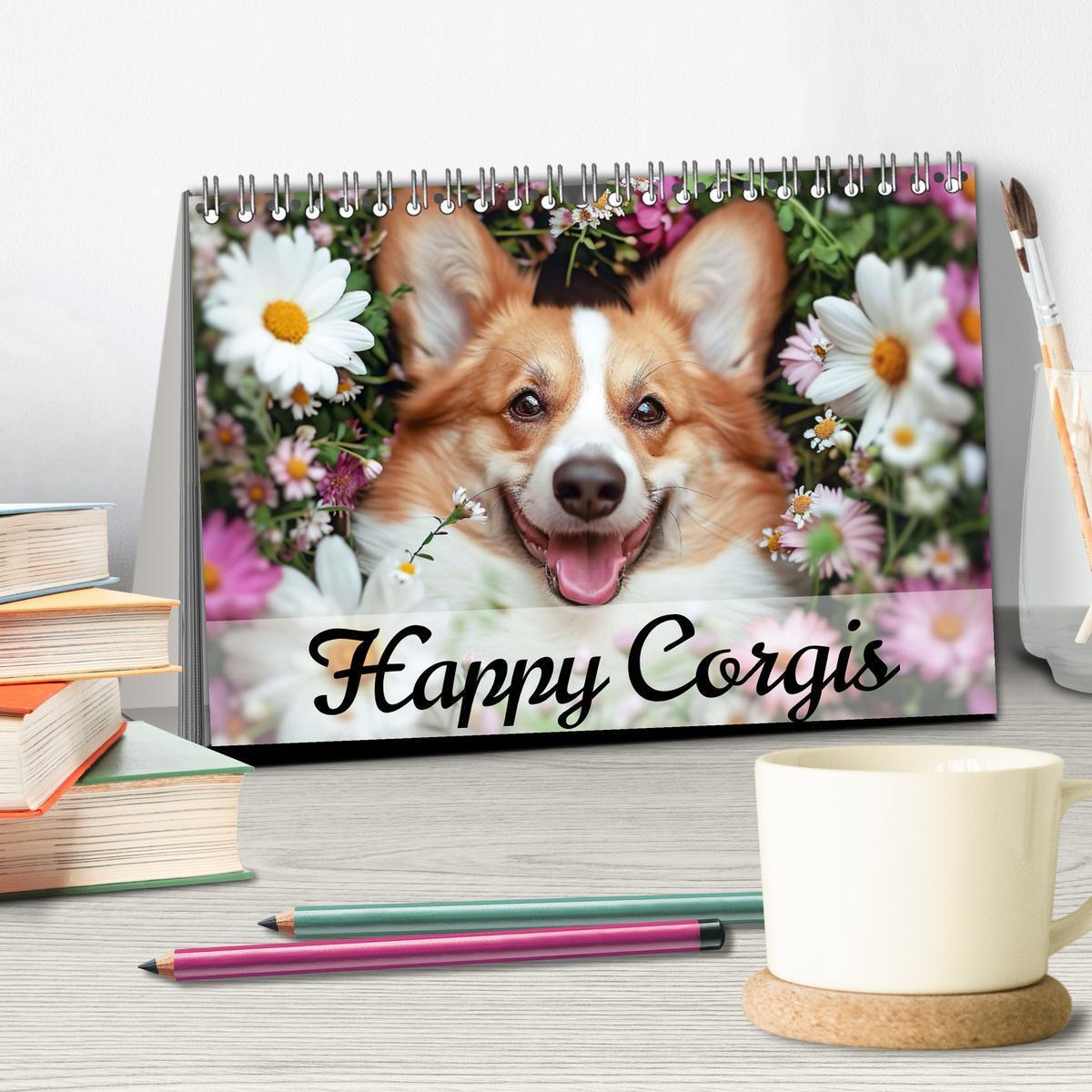 Bild: 9783383776137 | Happy Corgis (Tischkalender 2025 DIN A5 quer), CALVENDO Monatskalender