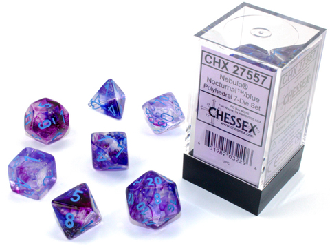 Cover: 601982032296 | Nebula® Polyhedral Nocturnal™/blue Luminary™ 7-Die Set | Chessex