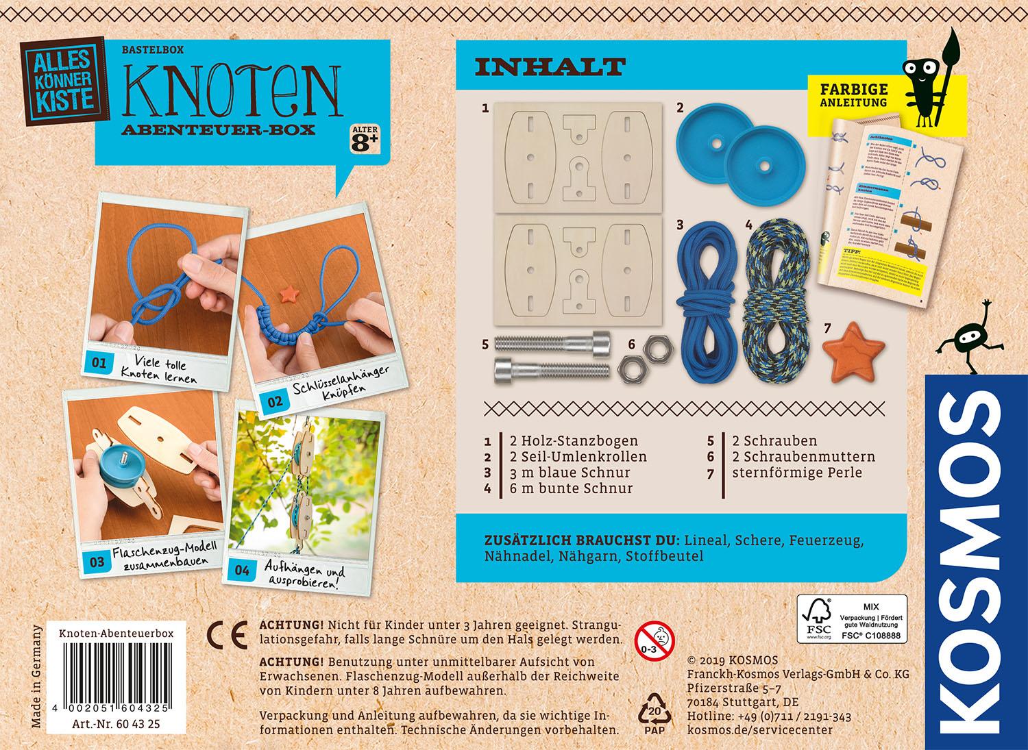 Rückseite: 4002051604325 | Bastelbox Knoten Abenteuer-Box | Bastel-Set | Spiel | Brettspiel