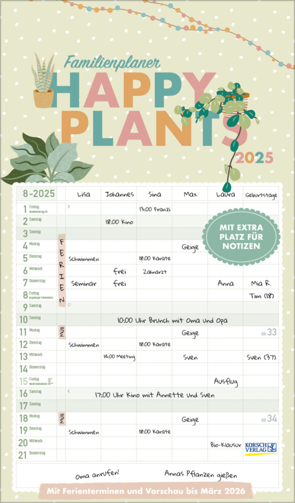 Cover: 9783731880370 | Familienplaner Happy Plants 2025 | Korsch Verlag | Kalender | 14 S.