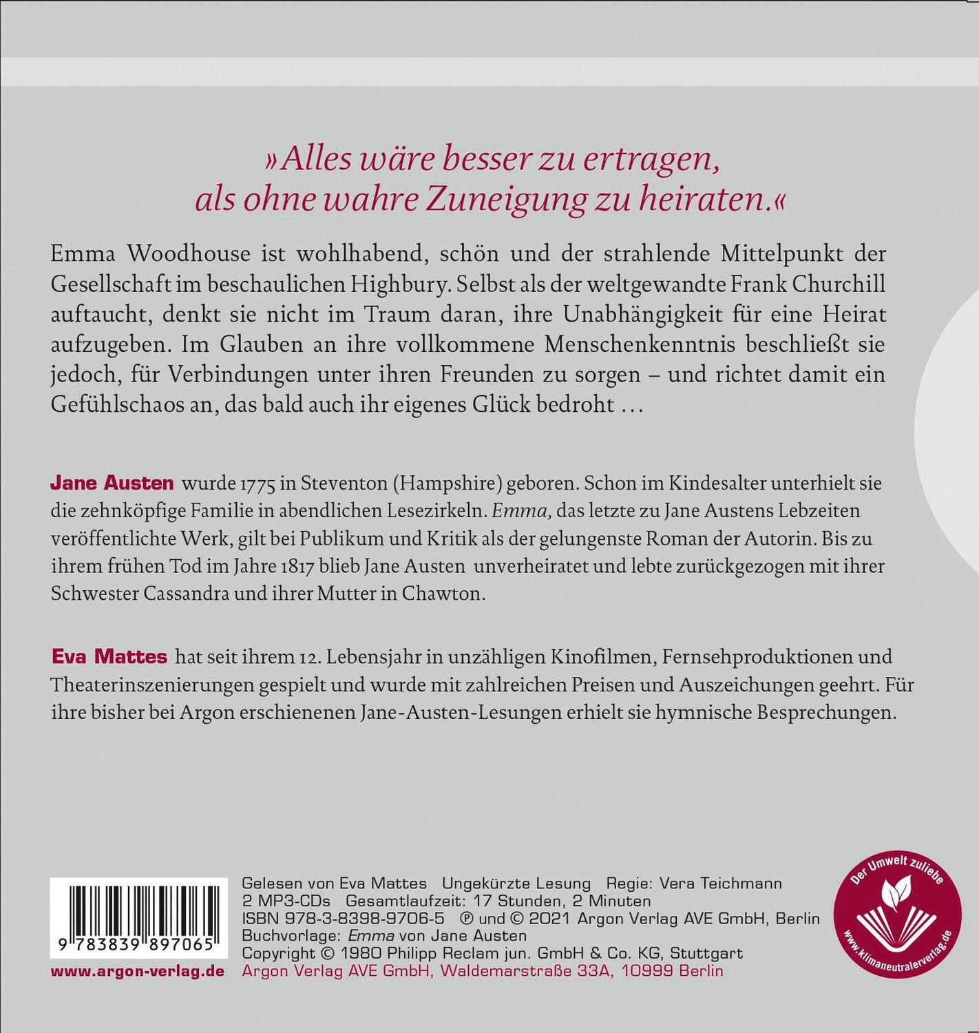 Rückseite: 9783839897065 | Emma | Jane Austen | MP3 | 2 | Deutsch | 2021 | Argon Verlag GmbH