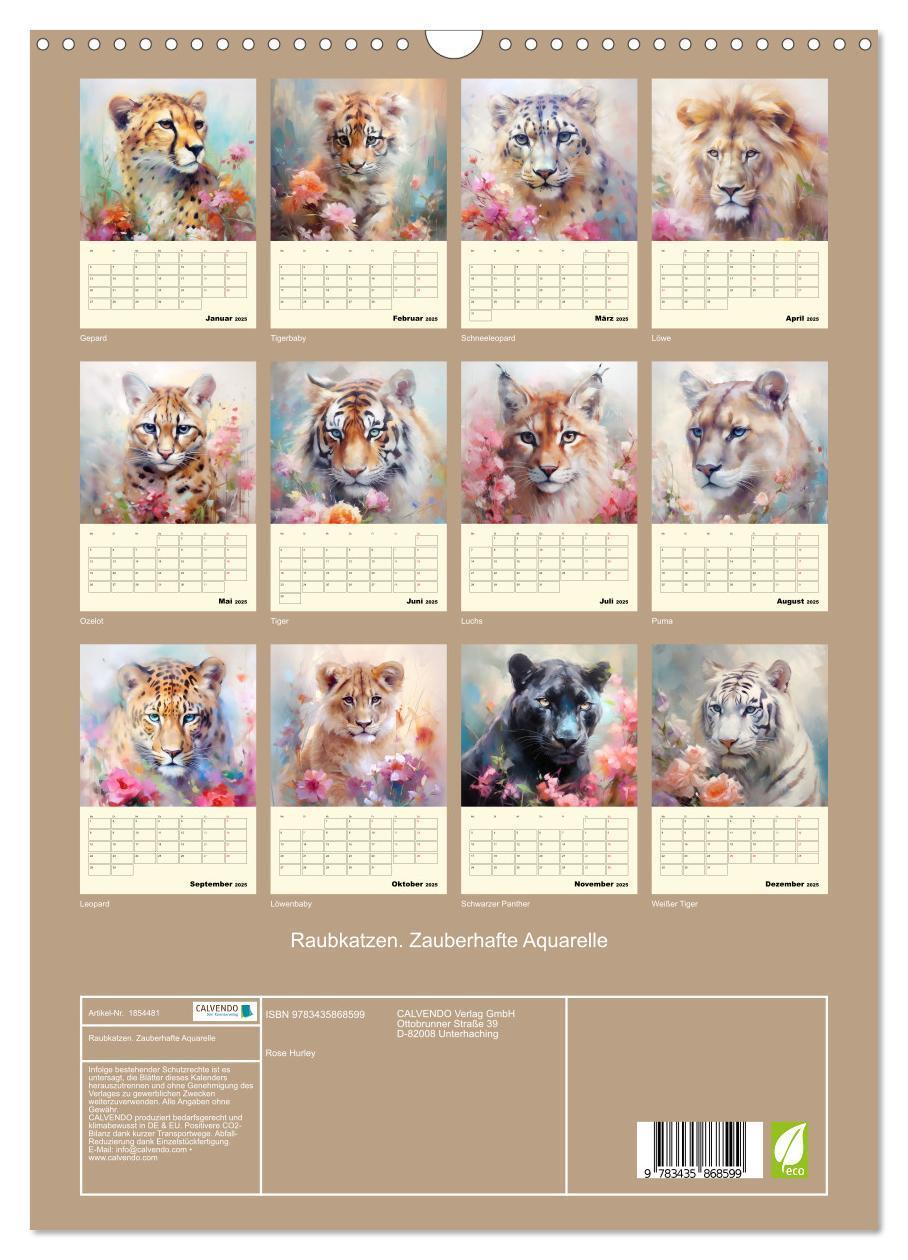 Bild: 9783435868599 | Raubkatzen. Zauberhafte Aquarelle (Wandkalender 2025 DIN A3 hoch),...