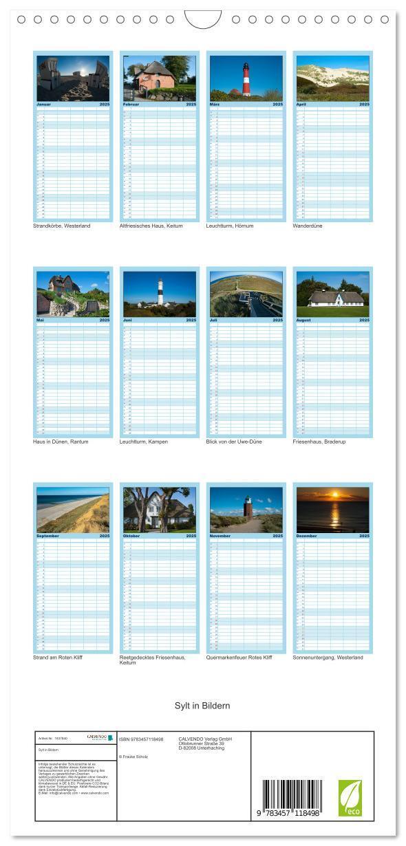 Bild: 9783457118498 | Familienplaner 2025 - Sylt in Bildern mit 5 Spalten (Wandkalender,...