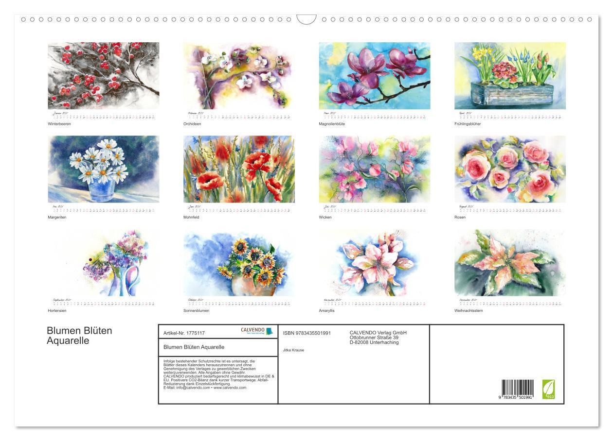 Bild: 9783435501991 | Blumen Blüten Aquarelle (Wandkalender 2025 DIN A2 quer), CALVENDO...