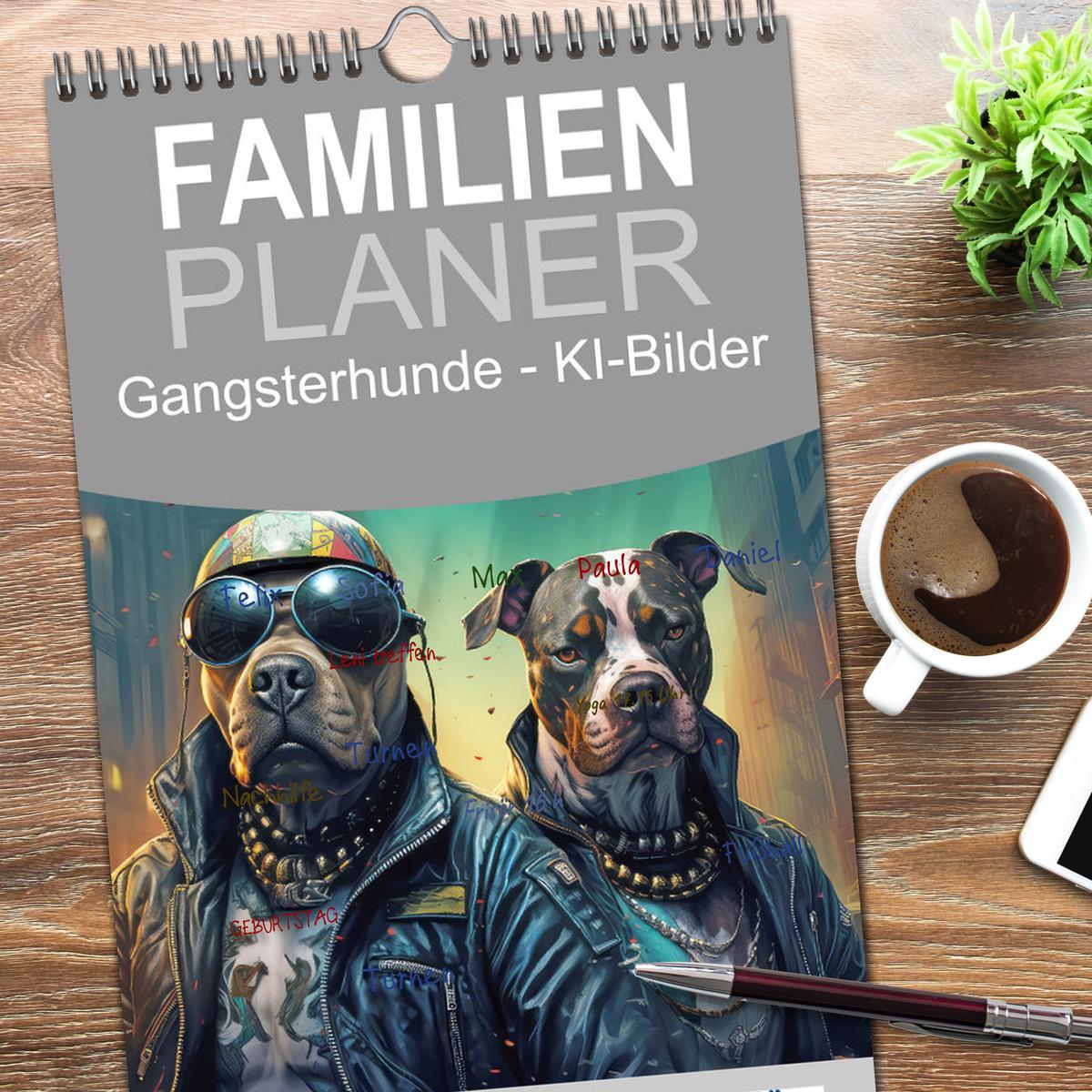 Bild: 9783457191521 | Familienplaner 2025 - Gangsterhunde - KI-Bilder mit 5 Spalten...