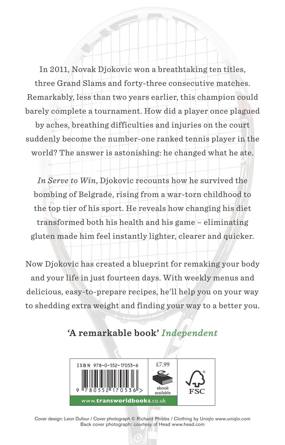 Rückseite: 9780552170536 | Serve to Win | Novak Djokovic | Taschenbuch | B-format paperback