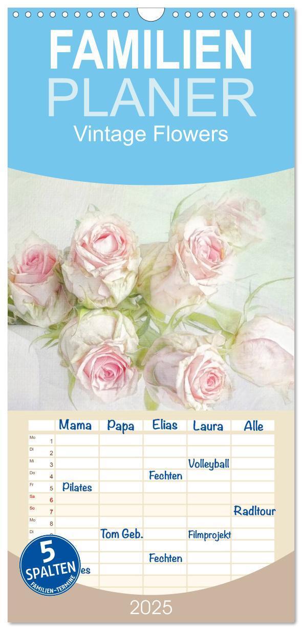 Cover: 9783457120996 | Familienplaner 2025 - Vintage Flowers mit 5 Spalten (Wandkalender,...