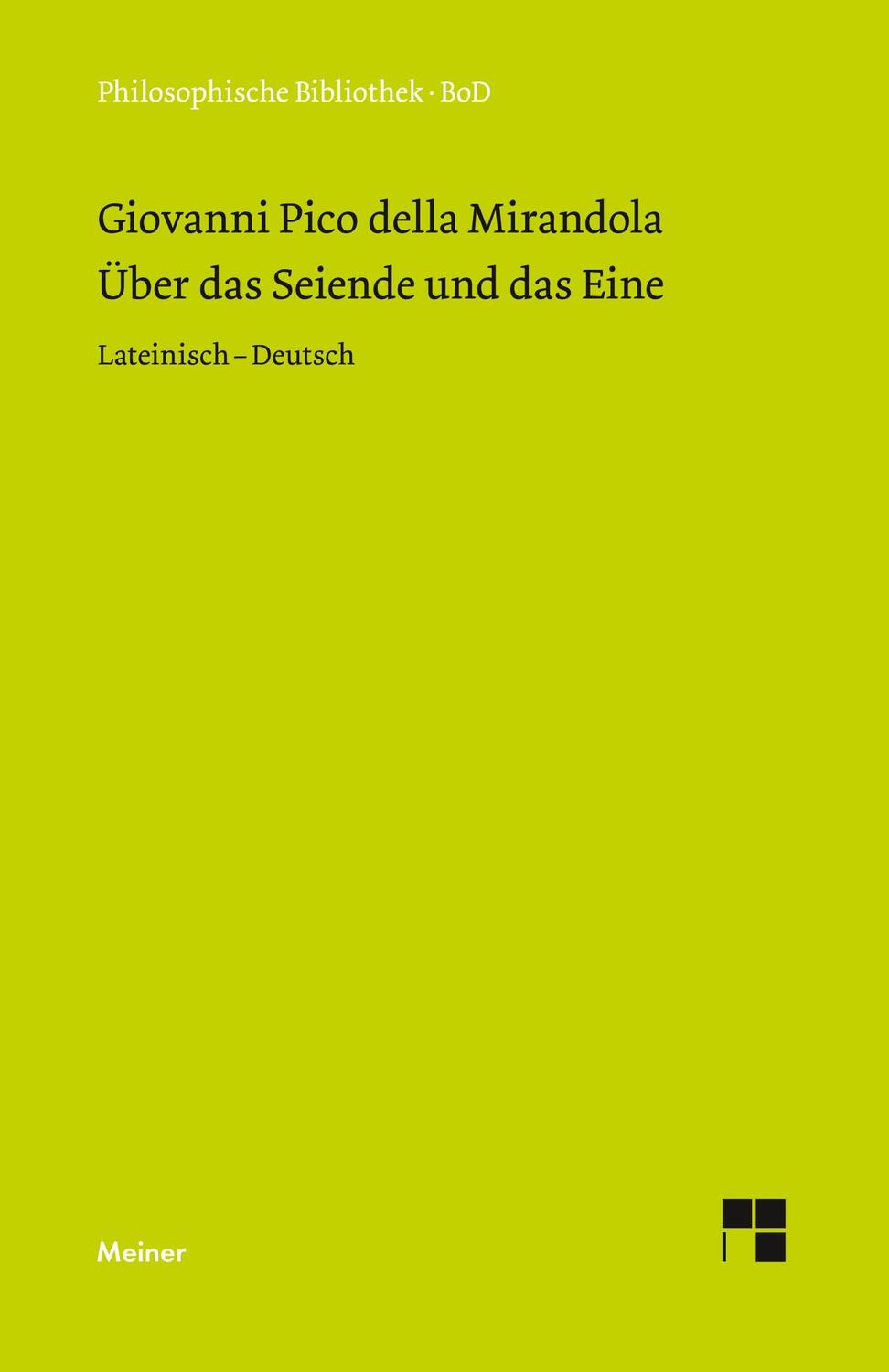 Cover: 9783787317608 | Über das Seiende und das Eine | Giovanni Pico Della Mirandola | Buch