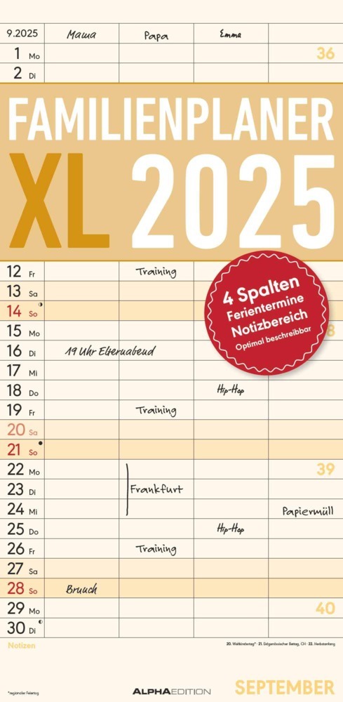 Cover: 4251732341305 | Alpha Edition - Familienplaner XL 2025 Familienkalender, 22x45cm,...