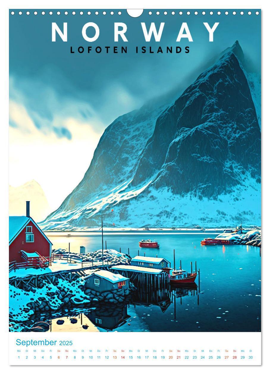 Bild: 9783435885428 | Lofoten - Old School Poster Style (Wandkalender 2025 DIN A3 hoch),...