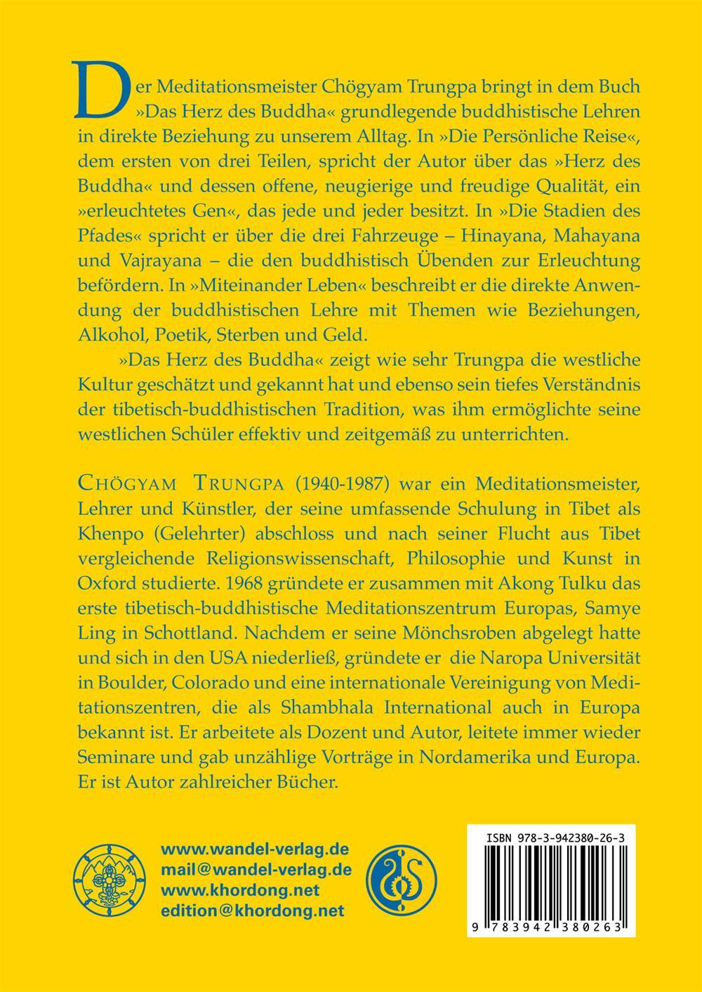 Rückseite: 9783942380263 | Das Herz des Buddha | Chögyam Trungpa | Taschenbuch | edition khordong