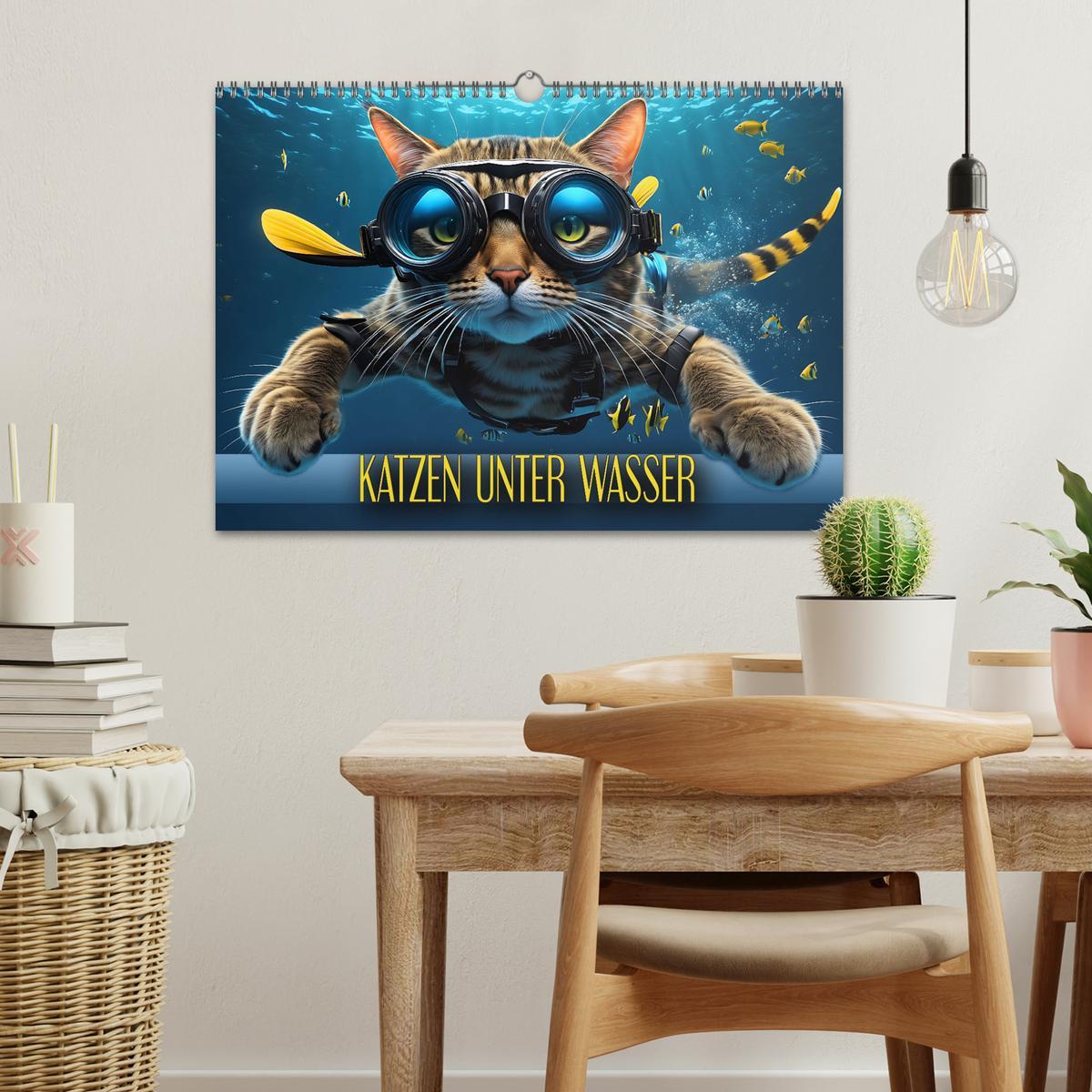 Bild: 9783383842542 | Katzen unter Wasser (Wandkalender 2025 DIN A3 quer), CALVENDO...