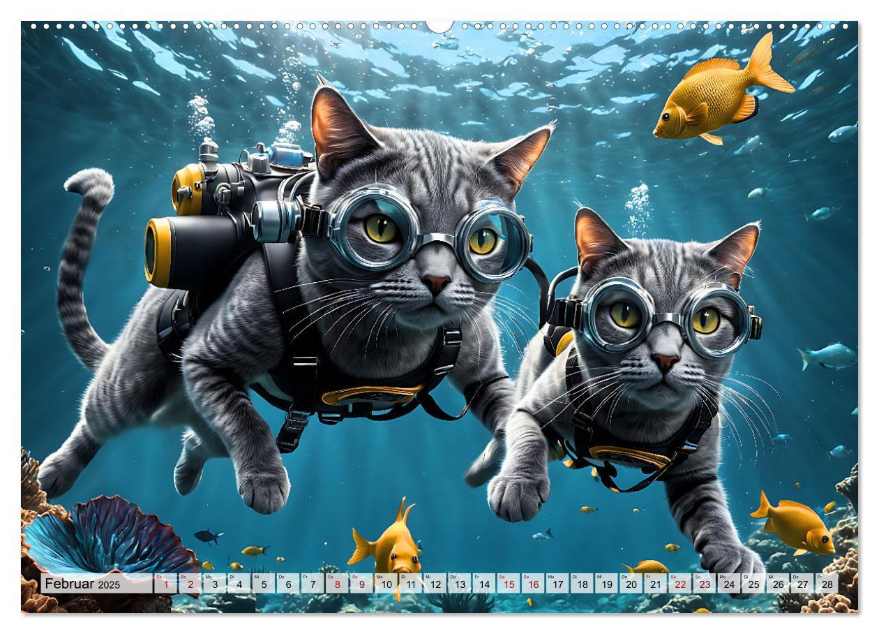 Bild: 9783383843433 | Katzen unter Wasser (Wandkalender 2025 DIN A2 quer), CALVENDO...