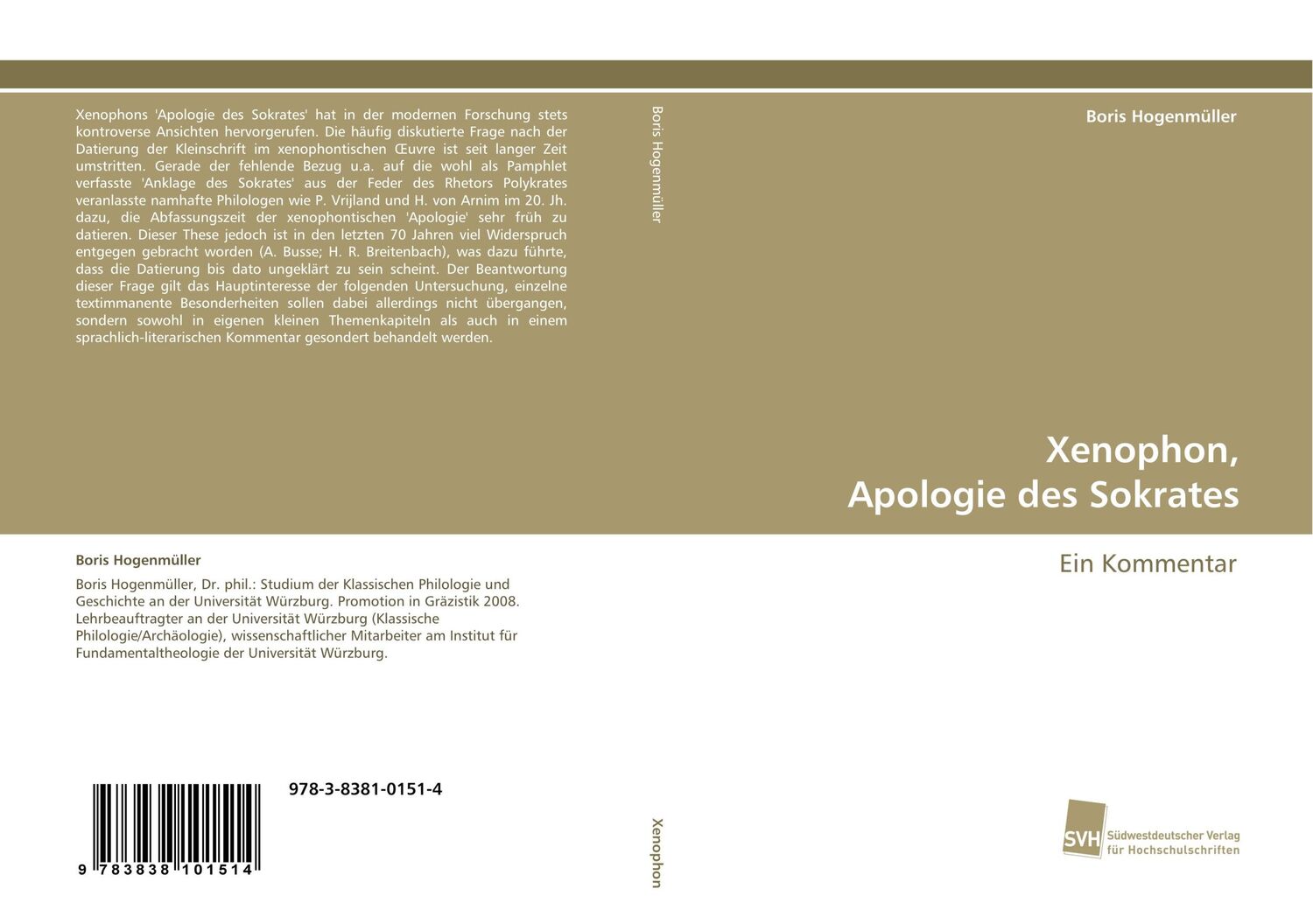 Cover: 9783838101514 | Xenophon, Apologie des Sokrates | Ein Kommentar | Boris Hogenmüller