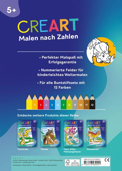 Bild: 9783473489091 | Ravensburger CreArt Malen nach Zahlen ab 5 Dinosaurier - 24 Motive