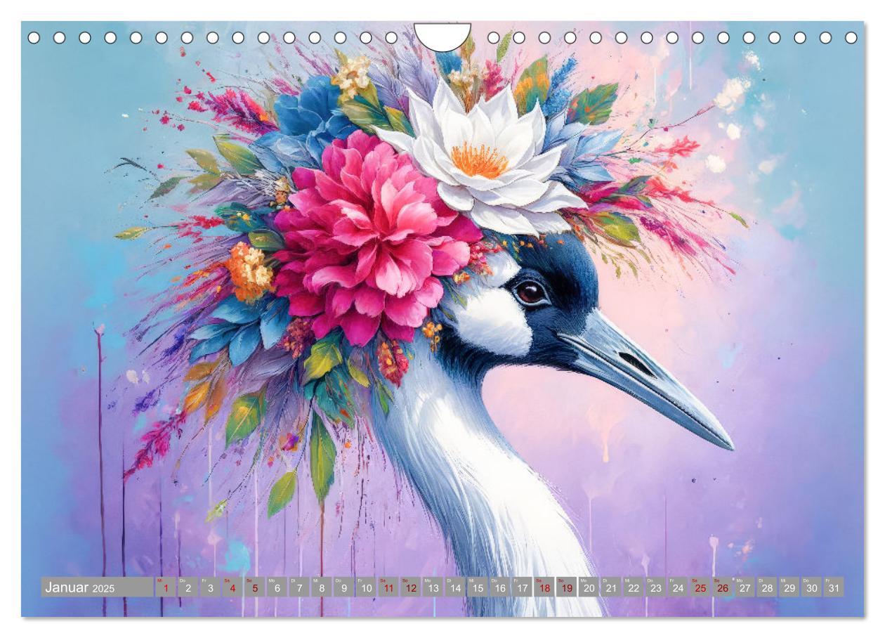 Bild: 9783457138687 | Blumige Vogelporträts (Wandkalender 2025 DIN A4 quer), CALVENDO...