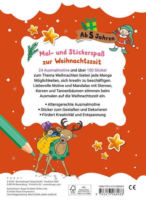 Bild: 9783473488988 | Mein liebstes Weihnachtsmalheft mit Stickern ab 5 | Roger De Klerk