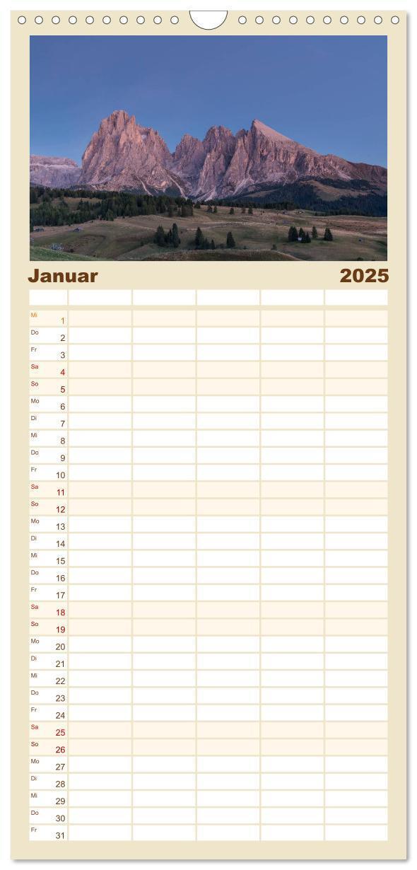 Bild: 9783457120712 | Familienplaner 2025 - Dolomiten mit 5 Spalten (Wandkalender, 21 x...