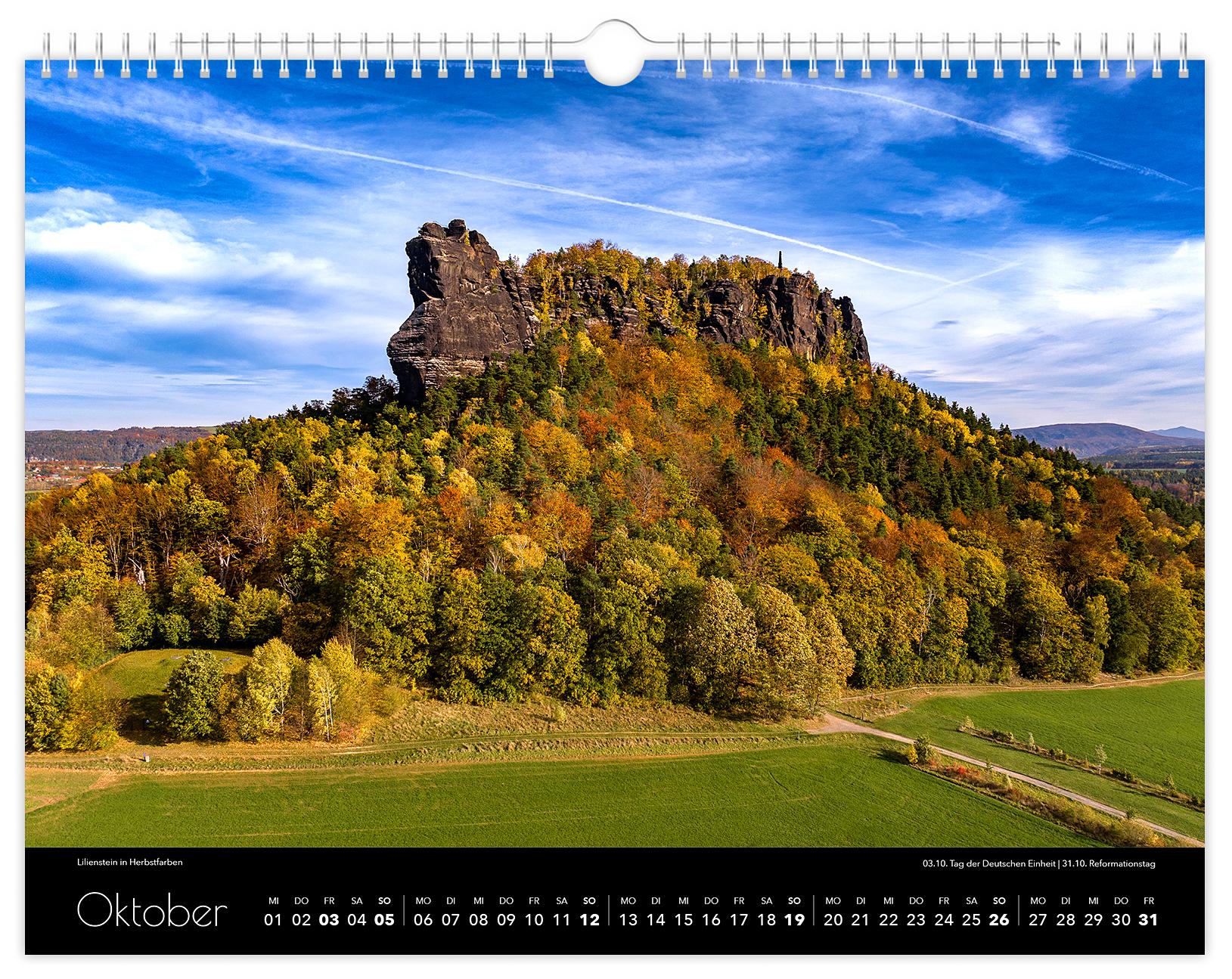 Bild: 9783910680593 | Kalender Sächsische Schweiz 2025 | 40 x 30 cm schwarzes Kalendarium