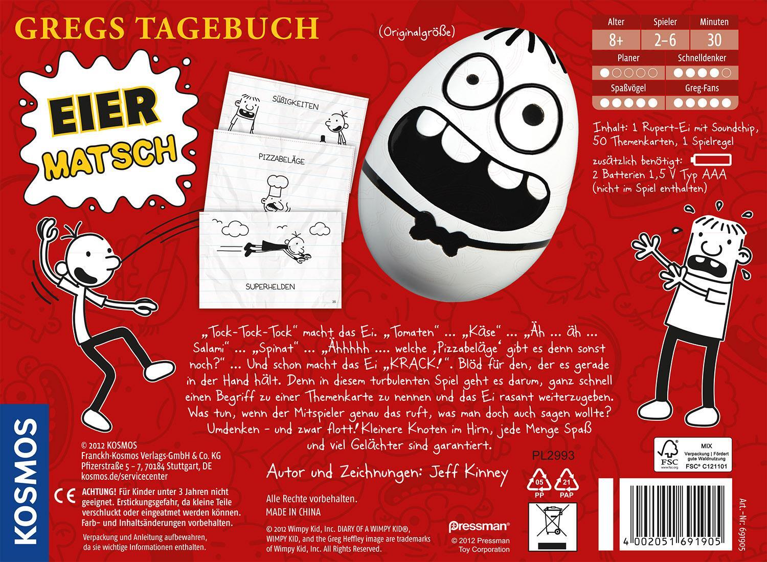 Rückseite: 4002051691905 | Gregs Tagebuch - Eiermatsch | Für 2-6 Spieler | Jeff Kinney | Spiel