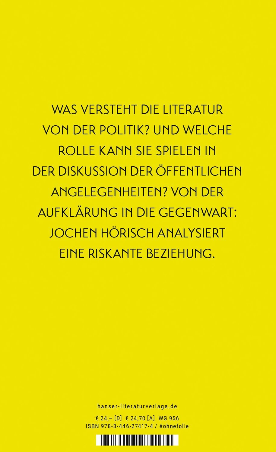 Bild: 9783446274174 | Poesie und Politik | Szenen einer riskanten Beziehung | Jochen Hörisch