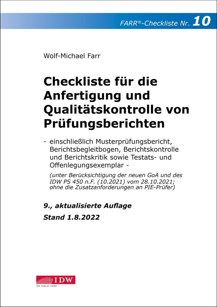 Cover: 9783802127427 | Checkliste 10 für die Anfertigung und Qualitätskontrolle von...