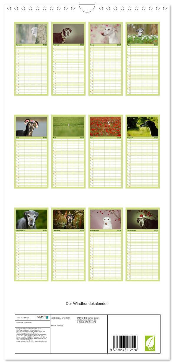 Bild: 9783457112526 | Familienplaner 2025 - Der Windhundekalender mit 5 Spalten...