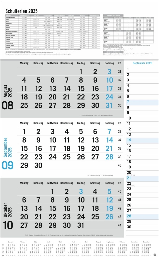 Bild: 9783756406647 | 3-Monats-Planer 2025 mit Klappfälzel mit Ferienterminen. | Kalender