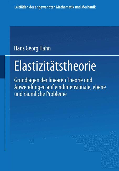 Cover: 9783663098959 | Elastizitätstheorie | Hans Georg Hahn | Taschenbuch | Paperback | 2013