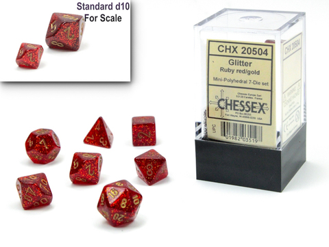 Cover: 601982035198 | Glitter Mini-Polyhedral Ruby/gold 7-Die Set | Chessex